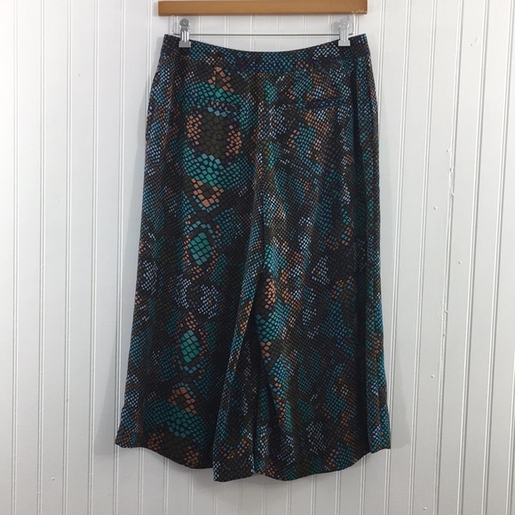 Anthropologie Essential Cullote Cropped Pants Blue Green Womens 8 Snakeskin - Picture 3 of 10